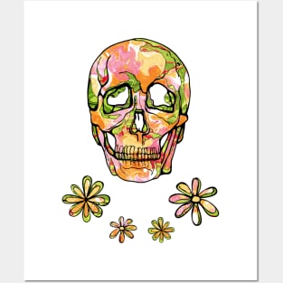 Bright skull and flowers with spring colors Posters and Art